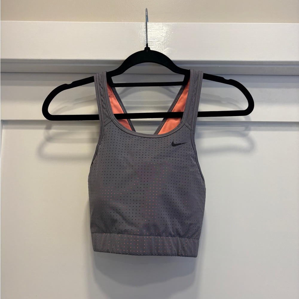 Nike Women's Perforated Gray Sports Bra with Coral Accents